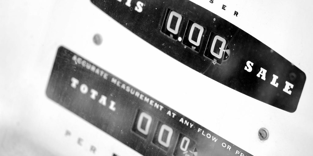 The counter dials of an old petrol pump